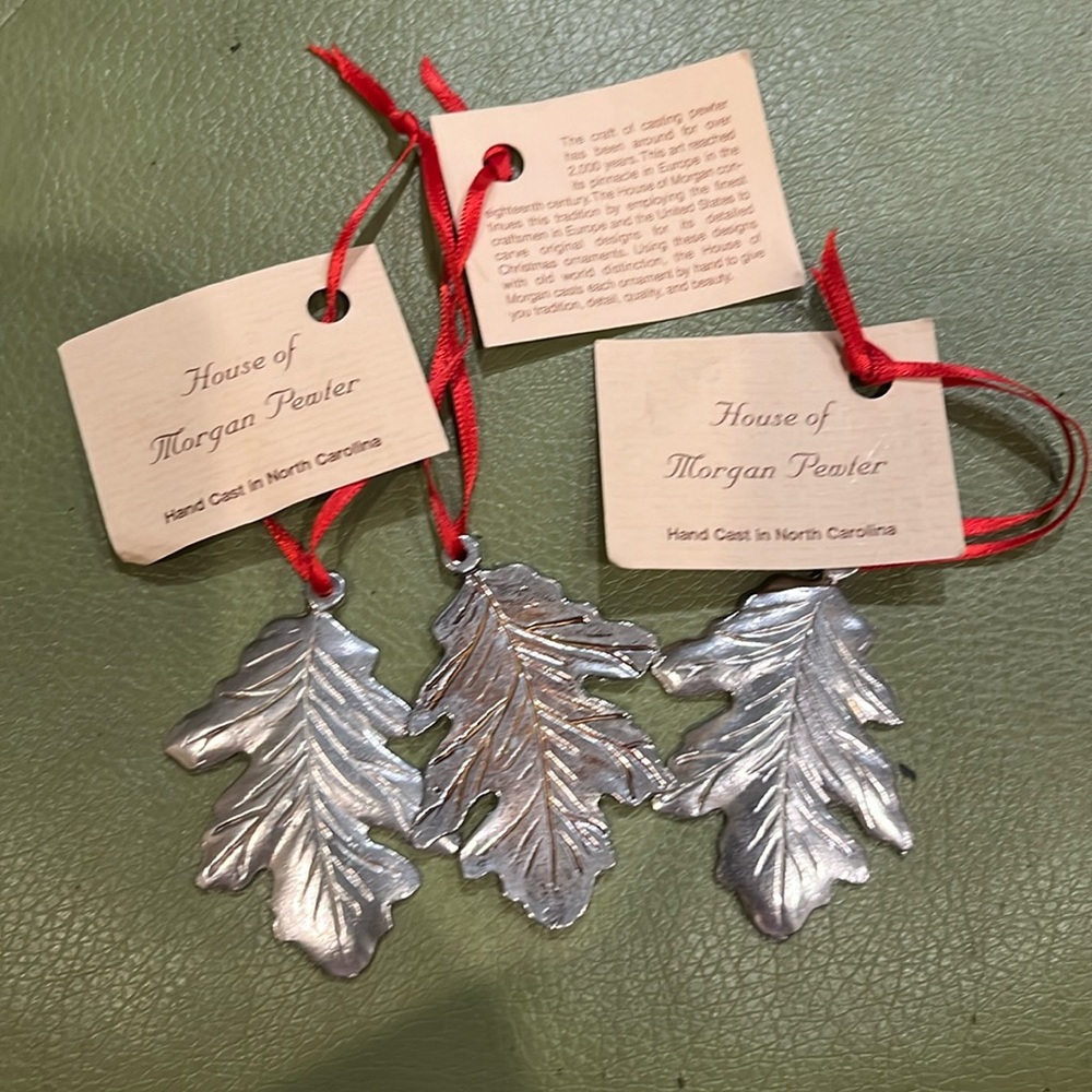 House of Morgan Pewter hand cast in North Carolina leaf ornaments (3)